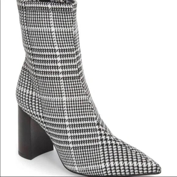 Jeffrey Campbell Coma Houndstooth Ankle Sock Bootie Black White size 6.5 - Picture 1 of 7